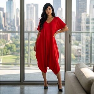 Vibrant Red V-Neck Jumpsuit